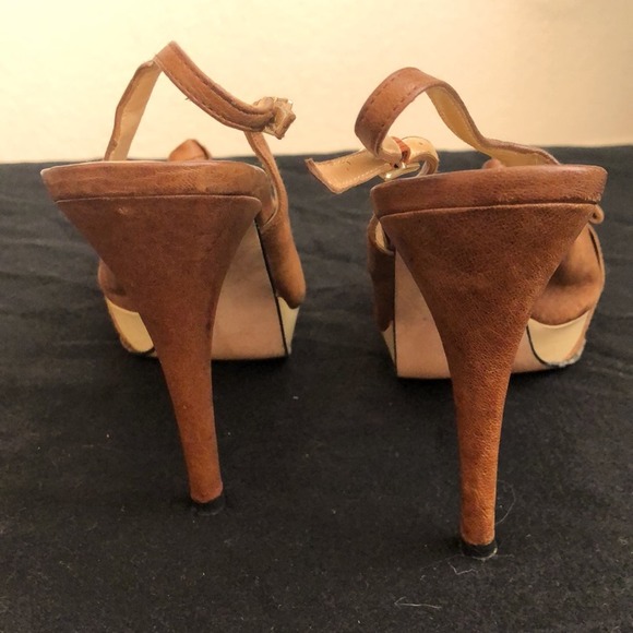 STUART WEITZMAN Walnut Leather Friller Peep Toe Slingback Heels with Bows size 8 - Picture 7 of 8